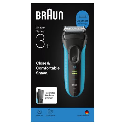 Braun Series 3+ Electric Shaver, Precision Trimmer, Wet & Dry, 3040S, Blue