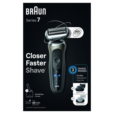 Braun Electric Shaver, Series 7, With SmartCare Center, EasyClick Attachments, 72-C7650cc, Gold