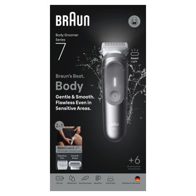 Braun Body Groomer Series 7, +6 Grooming Tools, Trim & Shave, Waterproof, BG7550, Grey