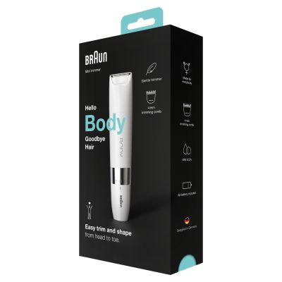 Braun Body Mini Trimmer BS1000, Electric Body Hair Removal for Women and Men, White