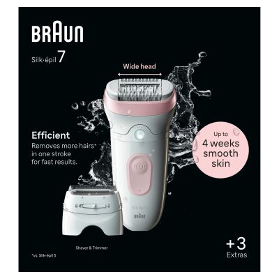 Braun Silk-�pil 7,  Epilator For Easy Hair Removal, Lasting Smooth Skin, 7-030, White/Flamingo