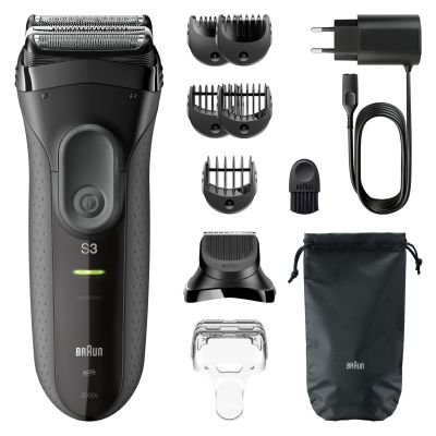 Braun Series 3+ Electric Shaver, Beard Trimmer Attachment, Dry, 3000BT, Grey