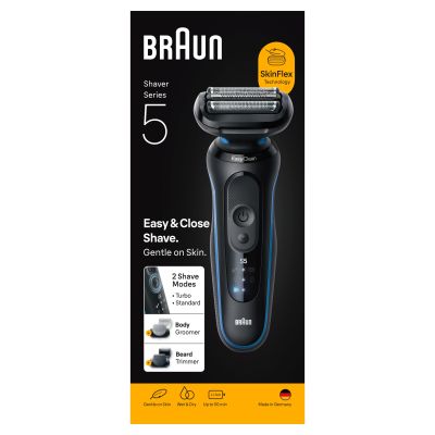 Braun Series 5 Electric Shaver, Up to 50 min, +2 Attachments, 52-B1650S, Blue