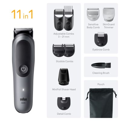 Braun All-in-One Kit Series 5, 11in1 Grooming, Sharp Blade, Body Trim, AIO5560, Grey