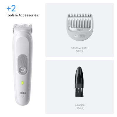 Braun Body Groomer Series 3, +2 Grooming Tools, Groom & Trim, Waterproof, BG3500, Grey