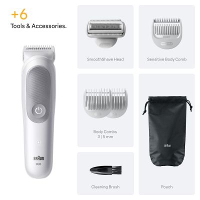Braun Body Groomer Series 5, +6 Grooming Tools, Trim & Shave Hair, Waterproof, BG5550, Grey