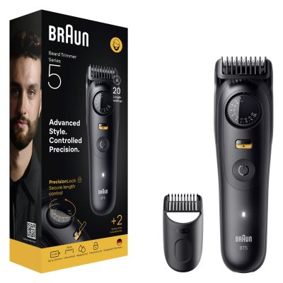 Braun Beard Trimmer Series 5, +2 Styling Tools, 20 Lengths, Sharp Blade, BT5500, Black