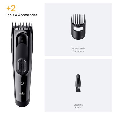 Braun Hair Clipper Series 5, +2 Styling Tools, Lifetime Sharp Blade, 9 Lengths, HC5510, Black