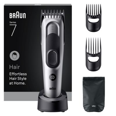 Braun Hair Clipper Series 7, +5 Styling Tools, Lifetime Sharp Blade, 17 Lengths, HC7590, Grey