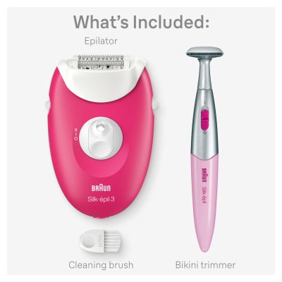 Braun Silk-�pil 3, Corded Epilator For Hair Removal, Weeks Of Smooth Skin, 3-202, Rasberry