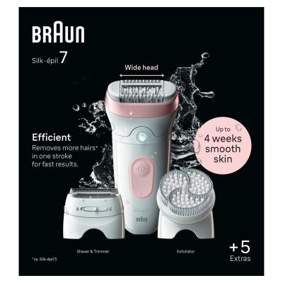 Braun Silk-�pil 7,  Epilator For Easy Hair Removal, Lasting Smooth Skin, 7-060, White/Flamingo